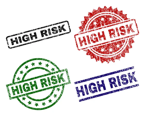Scratched Textured HIGH RISK Stamp Seals — Stock Vector