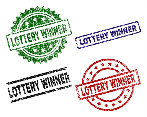 Lottery Winner Seal Imprints Corroded Surface Black Green Red Blue — Stock Vector