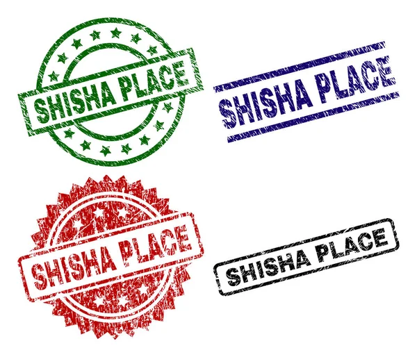 Sellos de sello con textura dañada SHISHA LUGAR — Vector de stock