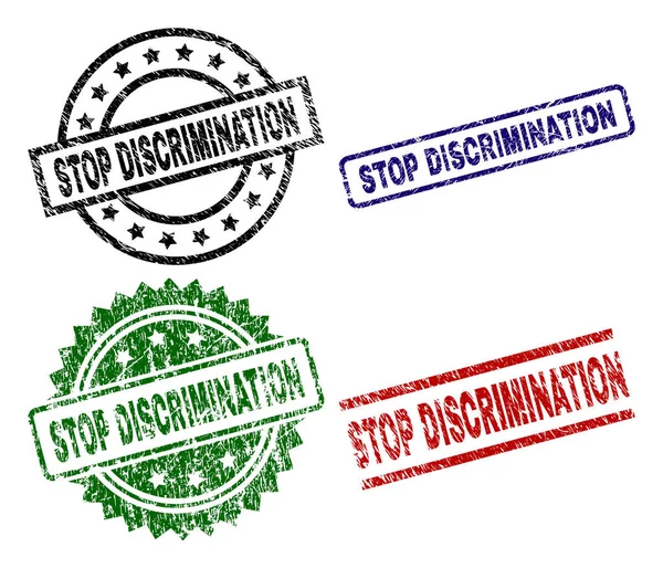 Scratched Textured STOP DISCRIMINATION Stamp Seals — Stock Vector