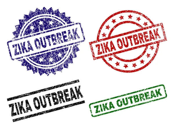 Sellos de sello ZIKA OUTBREAK con textura dañada — Vector de stock