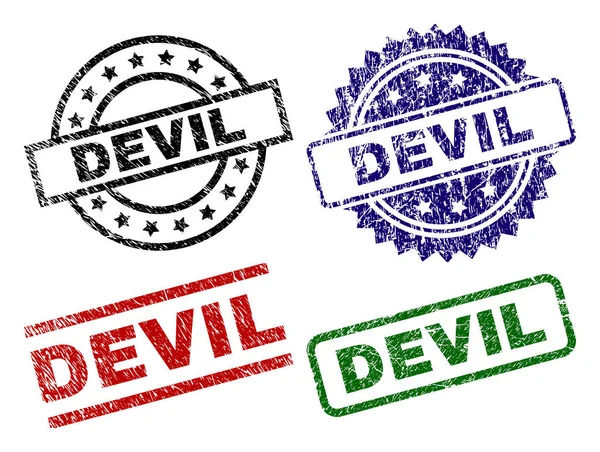 Sellos de sello DEVIL con textura dañada — Vector de stock