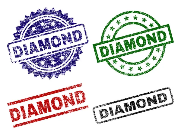 Grunge Textured DIAMOND Seal Stamps — Stock Vector