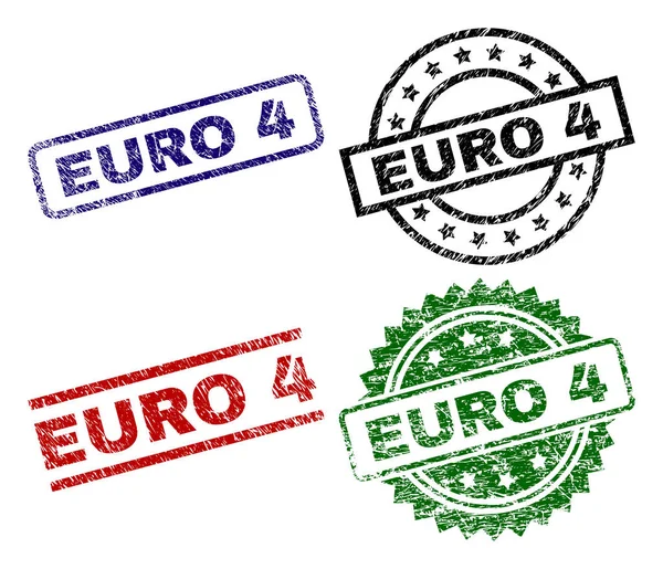 Sellos de sello EURO 4 con textura dañada — Vector de stock