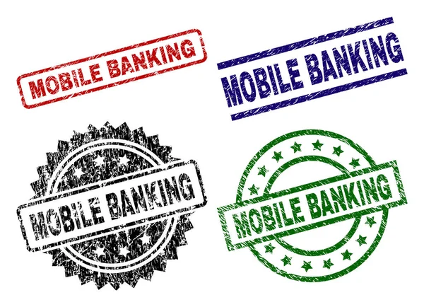 Grunge texturierte mobile Banking-Stempel — Stockvektor