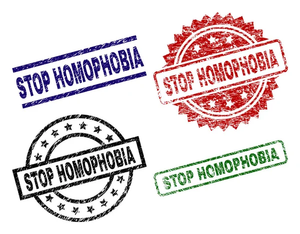 Sigilli francobolli con texture graffiata STOP HOMOPHOBIA — Vettoriale Stock