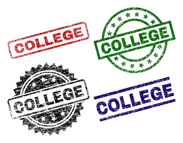 Scratched Textured COLLEGE Seal Stamps — Stock Vector