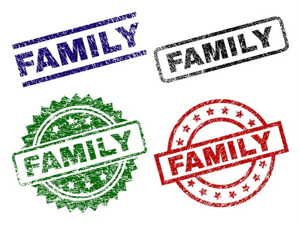 Sellos de sello de familia con textura dañada — Vector de stock