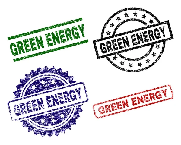 Skadad texturerat grön energi stämpel tätningar — Stock vektor