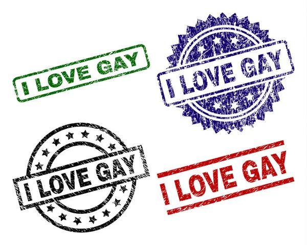 Grunge Textured I LOVE GAY Seal Stamps — Stock Vector