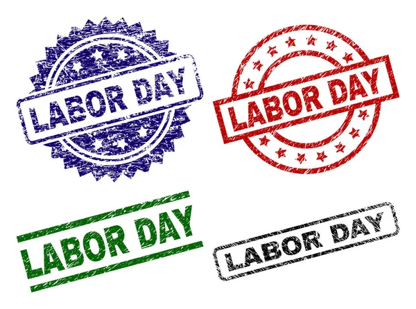 Labor Day Печать Отпечатки Поврежденным Стилем Black Green Red Blue — стоковый вектор