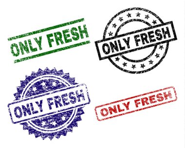 Sadece taze mühür sıkıntı doku ile yazdırır. Siyah, yeşil, kırmızı, mavi vektör kauçuk grunge yüzeyi ile sadece taze etiketi yazdırır. Lastik conta ile yuvarlak, dikdörtgen, rozet şekilleri.