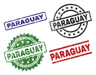 Paraguay mühür ile aşınmış yüzey yazdırır. Siyah, yeşil, kırmızı, mavi vektör kauçuk aşınmış yüzey ile Paraguay etiketi yazdırır. Lastik conta ile daire, dikdörtgen, madalyon şekilleri.
