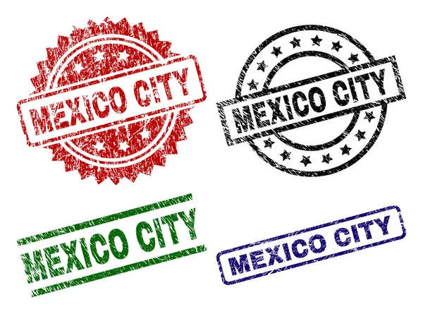 Cidade México Selo Impressões Com Textura Angústia Borracha Vetorial Preta —  Vetores de Stock