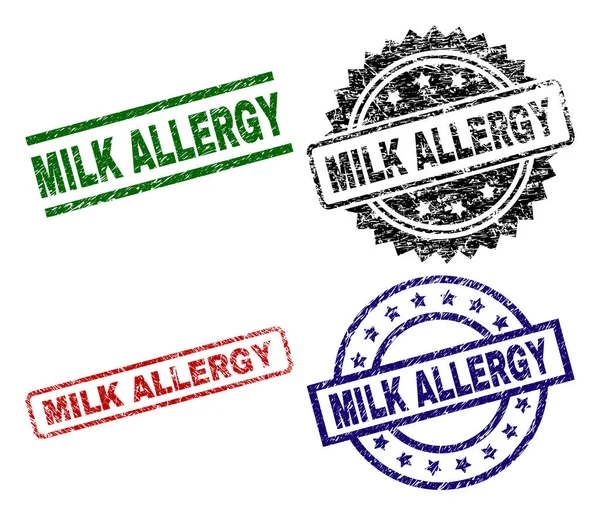 Milk Allergy Seal Prints Distress Surface Black Green Red Blue — Stock Vector