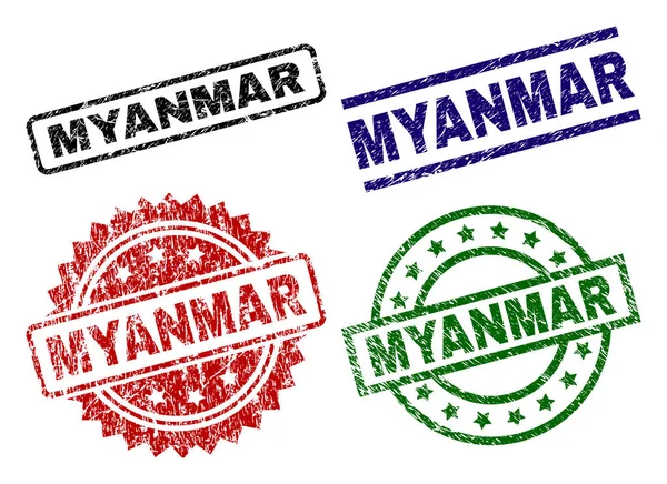 Timbri Sigillo Myanmar Con Stile Corroso Stampe Gomma Vettoriale Nera — Vettoriale Stock