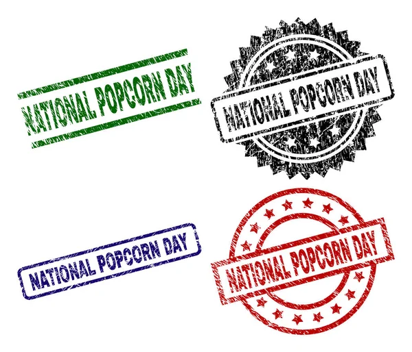 Selo Popcorn Dia Nacional Imprime Com Superfície Corroída Impressões Borracha — Vetor de Stock