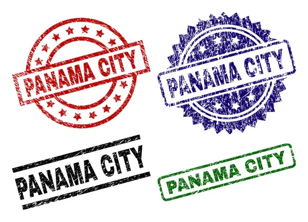 Panama City Seal Prints Corroded Texture Black Green Red Blue — Stock Vector