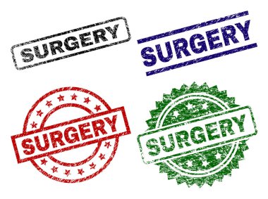 Cerrahi pullar aşınmış yüzey ile kapatın. Siyah, yeşil, kırmızı, mavi vektör kauçuk cerrahi başlık aşınmış yüzey ile yazdırır. Lastik conta ile daire, dikdörtgen, madalya şekilleri.