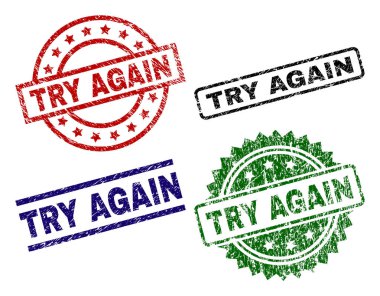 Yine mühür basmak sıkıntı tarzı ile deneyin. Siyah, yeşil, kırmızı, mavi vektör kauçuk toz doku Yeniden Dene'yi metnin yazdırır. Lastik conta ile yuvarlak, dikdörtgen, madalyon şekilleri.