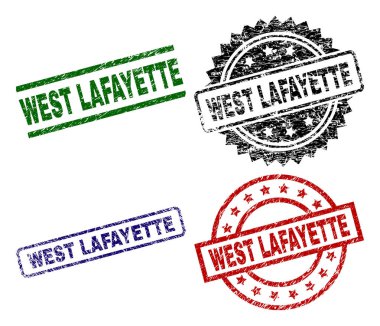 West Lafayette mühür ile aşınmış yüzey yazdırır. Siyah, yeşil, kırmızı, mavi vektör kauçuk West Lafayette etiket aşınmış yüzey ile yazdırır. Lastik conta ile yuvarlak, dikdörtgen, rozet şekilleri.