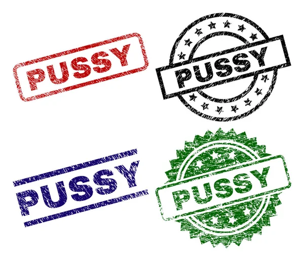 Pussy Печать Отпечатков Поврежденной Текстурой Black Green Red Blue Vector — стоковый вектор