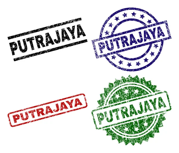 Putrajaya Forseglinger Med Korrodert Stil Svarte Grønne Røde Blå Vektorgummiavtrykk – stockvektor