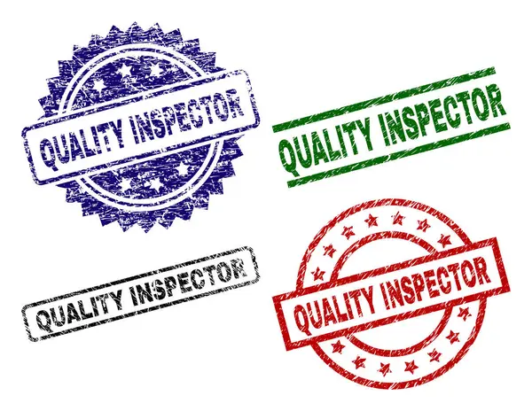 Quality Inspector Seal Prints Distress Surface Black Green Red Blue — Stock Vector