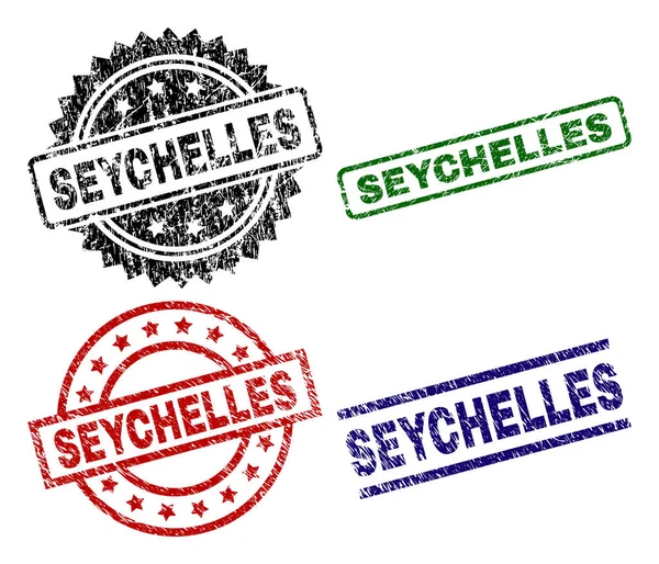 Seychelles Seal Prints Corroded Texture Black Green Red Blue Vector — Stock Vector