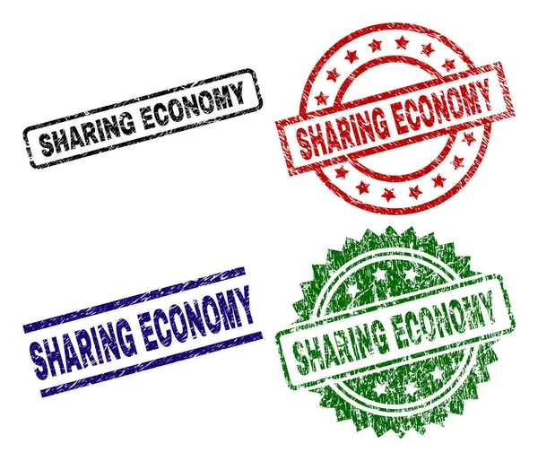 Sharing Economy Sigillo Stampe Con Stile Corroso Stampe Gomma Vettoriale — Vettoriale Stock