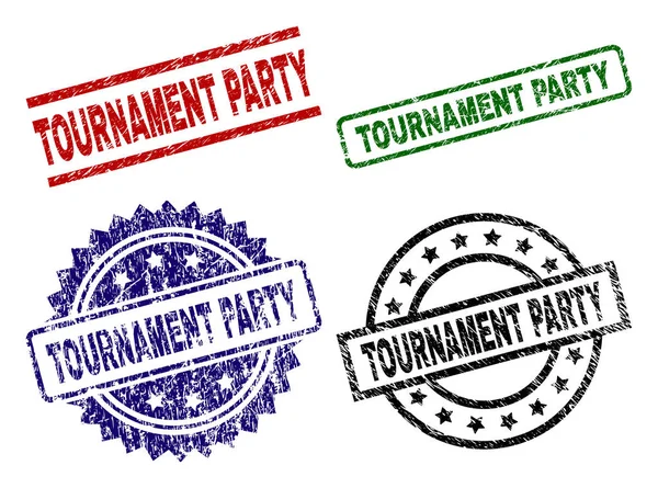 Tournament Party Seal Prints Corroded Surface Black Green Red Blue — Stock Vector