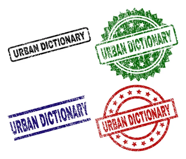Αστικό Λεξικό Σφραγίδα Εκτυπώνεται Διαβρωμένη Επιφάνεια Μαύρο Πράσινο Κόκκινο Μπλε — Διανυσματικό Αρχείο