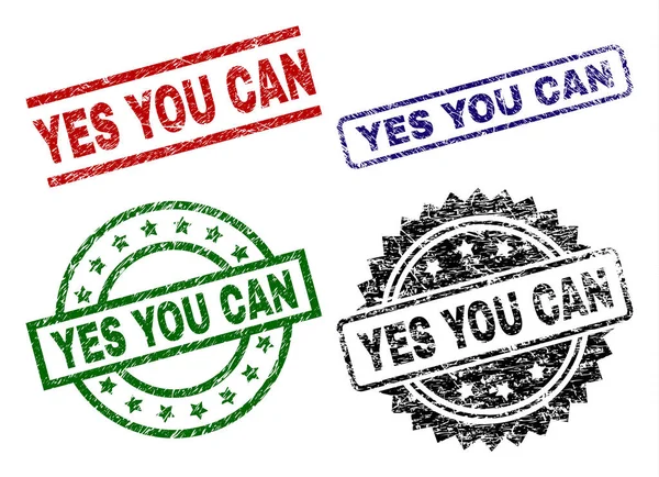 Damaged Textured YES YOU CAN Seal Stamps — Stockvector
