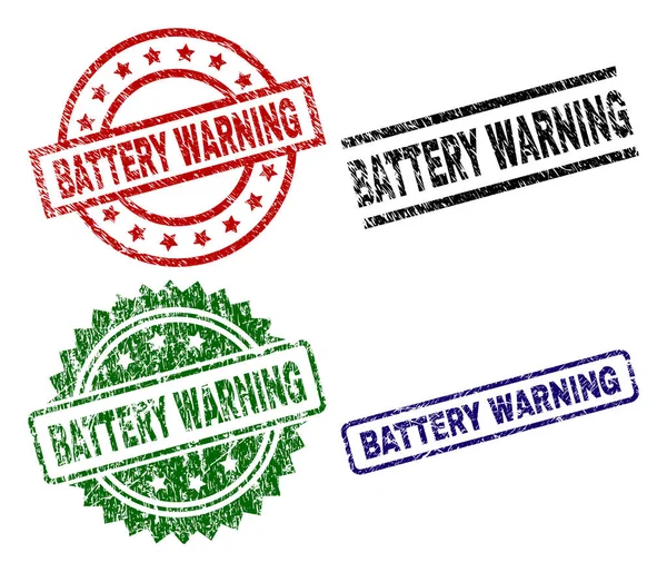 Batería Advertencia Sello Impresiones Con Superficie Corroída Estampados Caucho Vectorial — Vector de stock