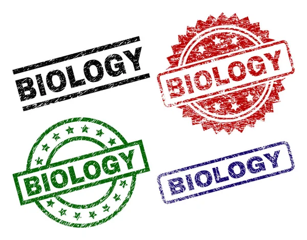 Biology Seal Prints Corroded Style Black Green Red Blue Vector — Stock Vector