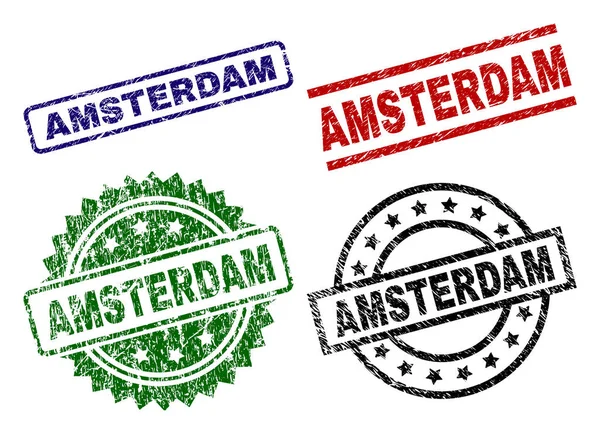 垃圾质感的阿姆斯特丹邮票印章 — 图库矢量图片