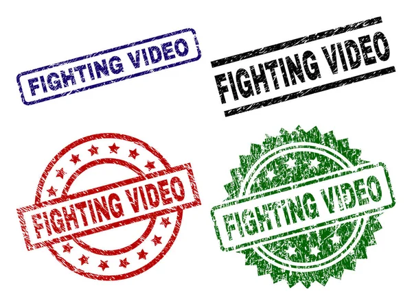 Scratched Textured FIGHTING VIDEO Timbres cachets — Image vectorielle