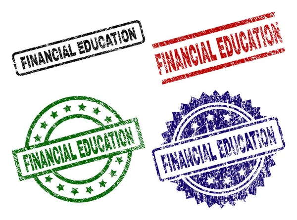 Selos de selos de EDUCAÇÃO FINANCEIRA Texturizados Danificados —  Vetores de Stock