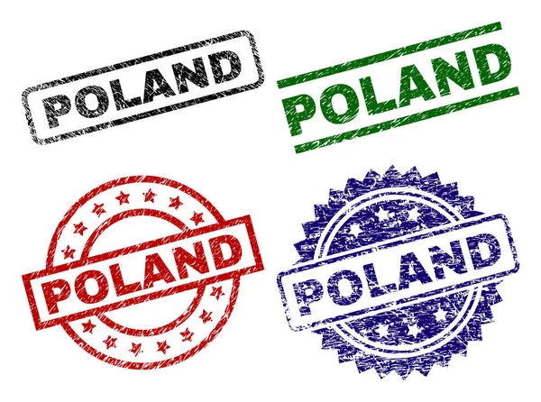 Dokulu Polonya mühür pullar çizik — Stok Vektör