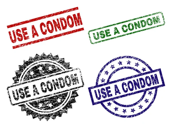 Подряпана текстура USE A CONDOM штамп ущільнення — стоковий вектор