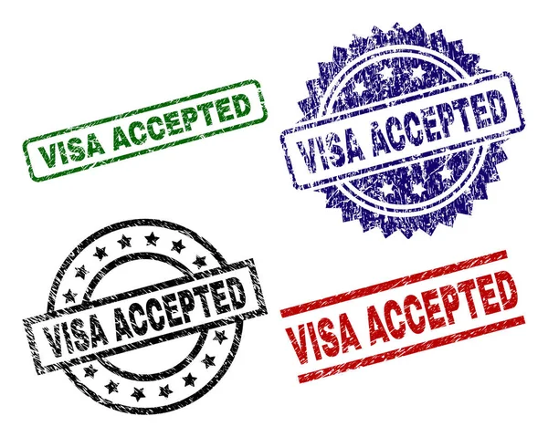 Sellos de sello VISA ACEPTADOS con textura rayada — Vector de stock