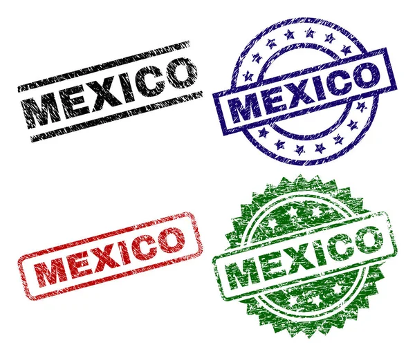 Damaged Textured MEXICO Stamp Seals — Stock Vector