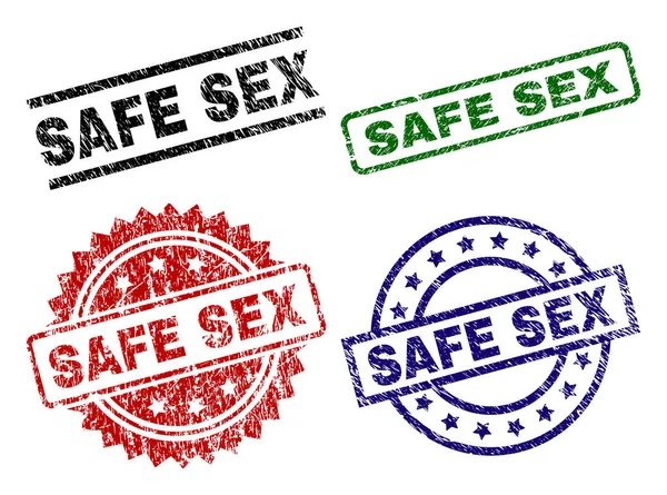 Damaged Textured SAFE SEX Stamp Seals — Stock Vector