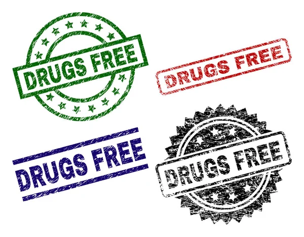 Beschädigte texturierte Drugs free seal Stempel — Stockvektor