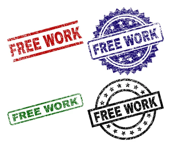 Scratched Textured FREE WORK Stamp Seals — Stock Vector