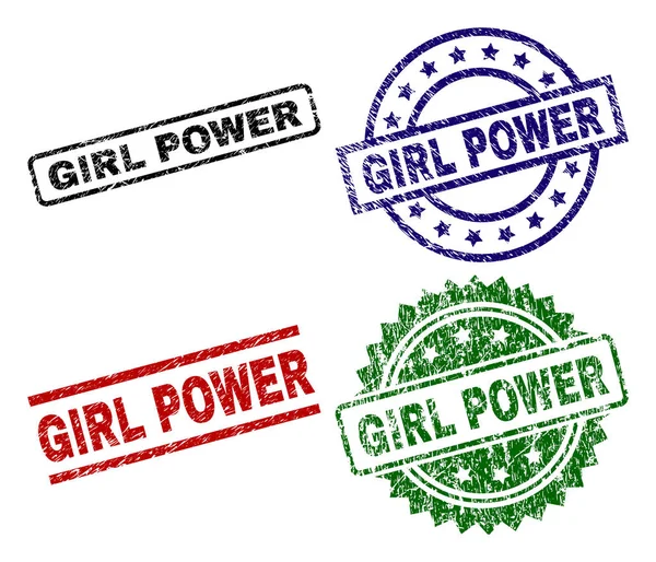 Sigilli francobolli GIRL POWER strutturati graffiati — Vettoriale Stock