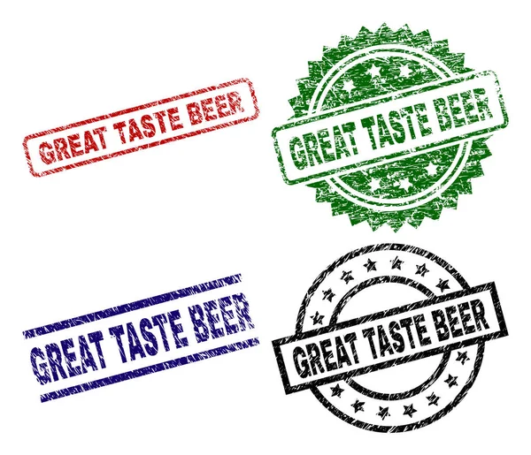Grunge texturizado GREAT TASTE selos de selo de cerveja — Vetor de Stock
