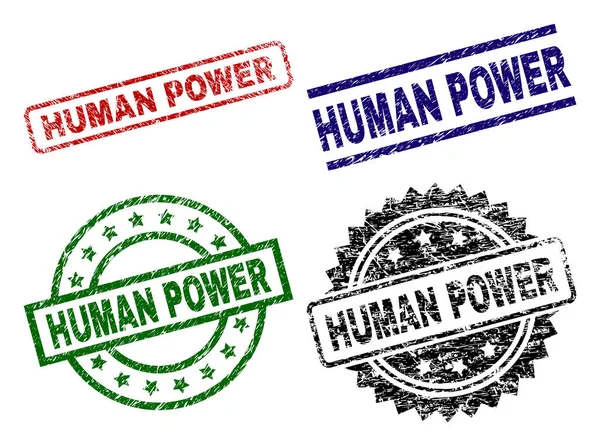 Dokulu insan gücü mühür pullar çizik — Stok Vektör