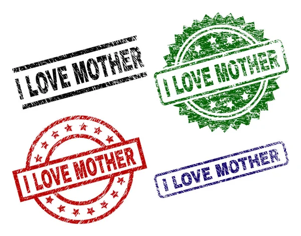 Grunge szerkezetű és a szerelem anya pecsét bélyegek — Stock Vector
