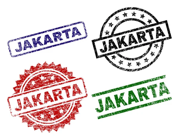 Selos de carimbo JAKARTA texturizados riscados — Vetor de Stock